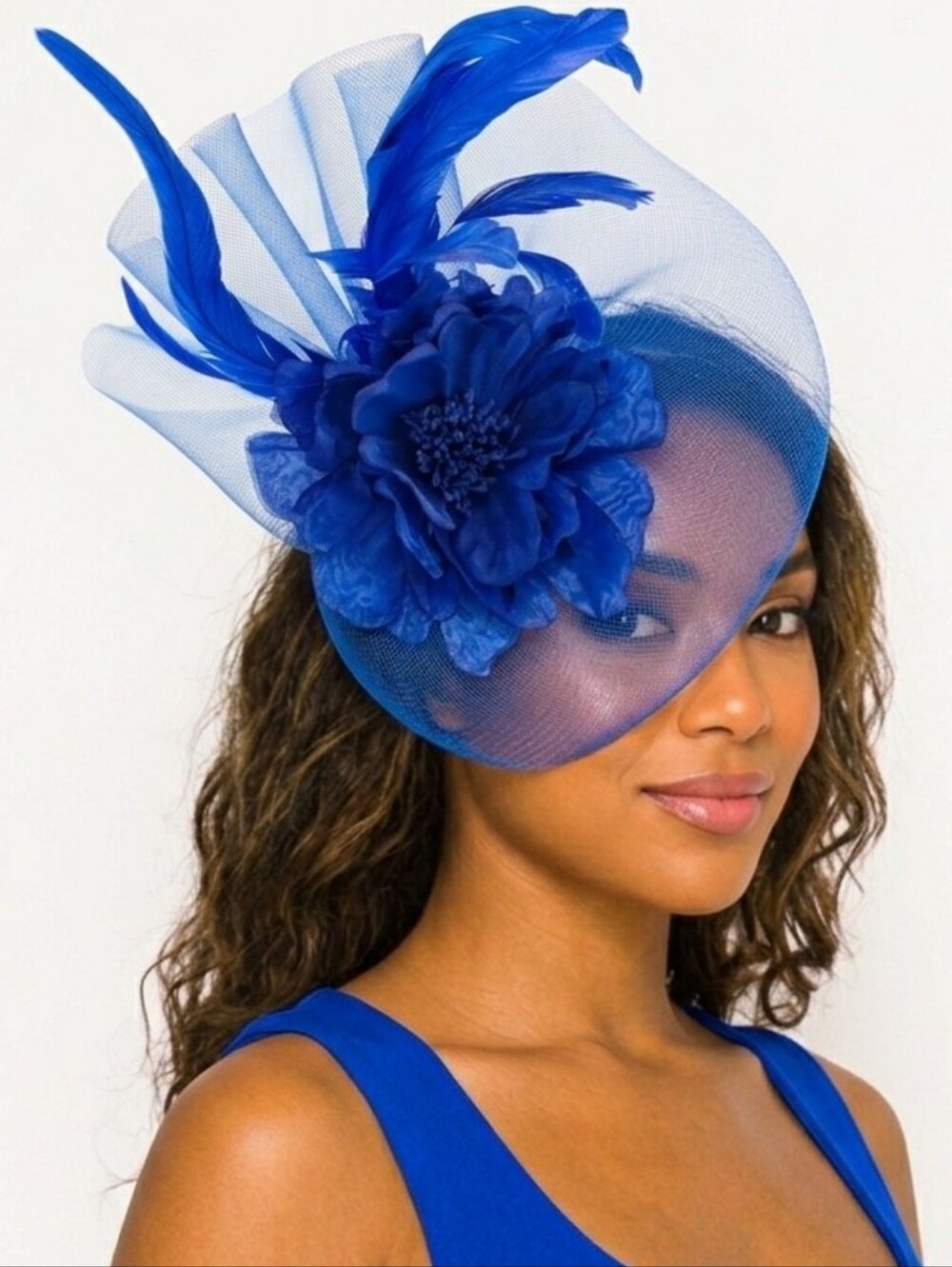 Beloved Millinery Elegant FabuRoyal Blue Feather Flower Fascinator Hat for Women